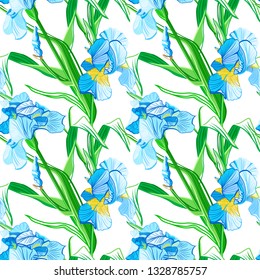 Floral seamless pattern. Flower iris background. Floral seamless texture with flowers.