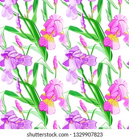 Floral seamless pattern. Flower iris background. Floral seamless texture with flowers.