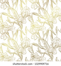 Floral seamless pattern. Flower iris background. Floral seamless texture with flowers.