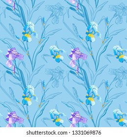Floral seamless pattern. Flower iris background. Floral seamless texture with flowers.