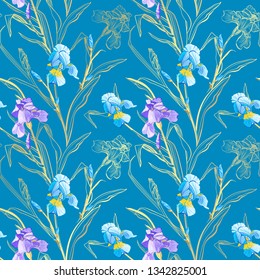 Floral seamless pattern. Flower iris background. Floral seamless texture with flowers.