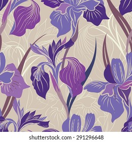 Nahtloses Muster ohne Blumen. Blume, Iris-Hintergrund. Blumen nahtlose Textur mit Blumen.