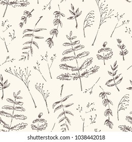 Floral seamless pattern with flower and leaves. Vector hand drawn illustration.