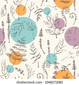Floral seamless pattern with flower and leaves. Vector hand drawn illustration.