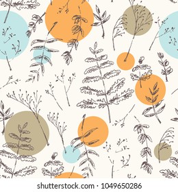 Floral seamless pattern with flower and leaves. Vector hand drawn illustration.