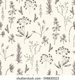 Floral seamless pattern with flower and leaves. hand drawn.