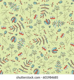 Floral seamless pattern with flower and leaves. hand drawn.