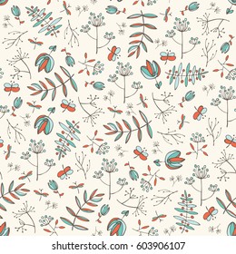 Floral seamless pattern with flower and leaves. hand drawn.