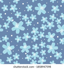 Patrón floral sin fisuras con flor sobre ilustración vectorial de fondo azul.