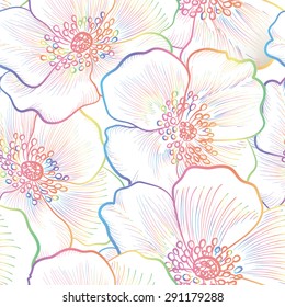 Floral seamless pattern. Flower outline background. Floral decorative seamless texture with flowers.