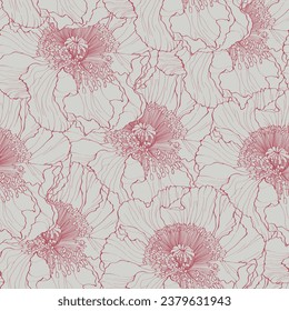 Floral seamless pattern. Flower poppy background. Flourish tiled ornamental texture with flowers. Spring floral garden.