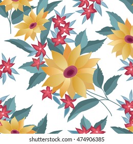 Floral seamless pattern. Flower posy background. Abstract flourish ornamental texture. Blooming spring garden plant motif for your design.
