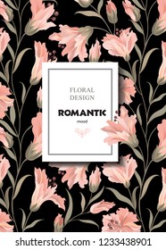 Floral seamless pattern. Flower rose black background. Flourish wallpaper with flowers.