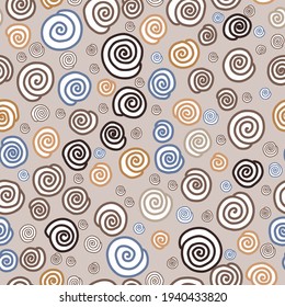 Floral seamless pattern with flower rose. Abstract swirl line, beige color bloom background. For design textiles, wallpaper. Stock vector illustration.