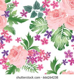 Floral seamless pattern. Flower rose bouquet background. Summer garden