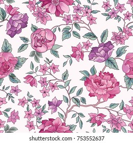 Nahtloses Muster ohne Blumen.Blumenrosa Hintergrund. Blumengarten