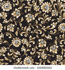 Floral seamless pattern. Flower silhouette ornament. Ornamental flourish background, orient ethnic style