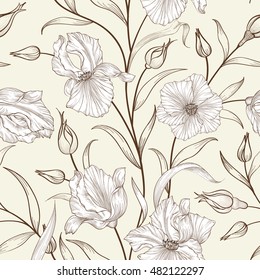 Nahtloses Muster ohne Blumen. floraler, wirler Hintergrund. Blumenschmuck
