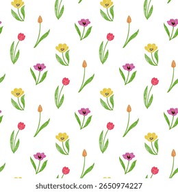 Padrão floral sem emenda. Vetor de flor definido. Coleção de esboços desenhados à mão. Estilo de desenho do marcador