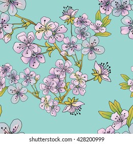 Floral seamless pattern with flowering branch 1