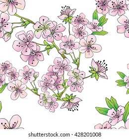 Floral seamless pattern with flowering branch 1