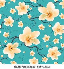 Floral Seamless Pattern With Flowering Branch And Spring Flowers