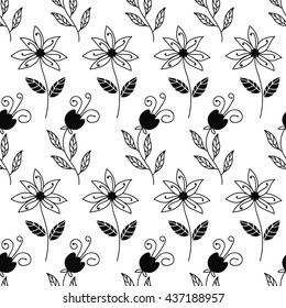 Floral seamless pattern with flowers. Abstract wallpaper. Doodle flower background. Hand drawn flowers. Fabric, digital print. Modern infinity wrapping paper. Vector illustration.