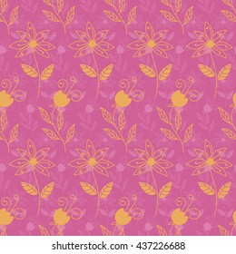 Floral seamless pattern with flowers. Abstract wallpaper. Doodle flower background. Hand drawn flowers. Fabric, digital print. Modern infinity wrapping paper. Vector illustration.