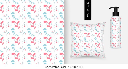 Floral seamless pattern. Flowers background. Vector illustration. Trendy repeating texture. Elegant ornament. Mockup.