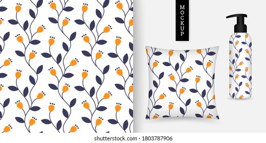 Floral seamless pattern. Flowers background. Vector illustration. Trendy repeating texture. Elegant ornament. Design textile, paper, cloth. Mockup.