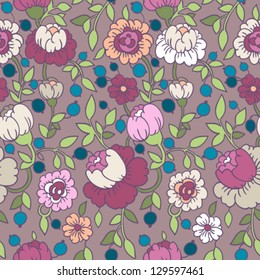 Floral seamless pattern with flowers and berries.