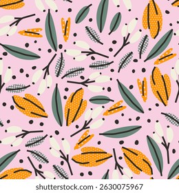 Floral seamless pattern with flowers, berries and leaves. Vector background, design, print