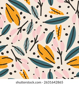 Padrão floral sem emenda com flores, bagas e folhas. Plano de fundo do vetor, design, impressão