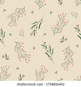 Floral seamless pattern with flowers and branches with leaves. Hand drawn botanical texture  for wedding invitations, greeting cards, wallpapers, scrapbooking, print, gift wrap
