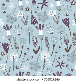 Floral seamless pattern with flowers, branches. Delicate floristic background.Stylish vector texture great for fabric, textile, wrapping, apparel