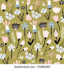 Floral sin fisuras con flores, ramas. Delicado fondo florista.Textura vectorial estilizada para tejidos, textiles, envolturas y prendas de vestir