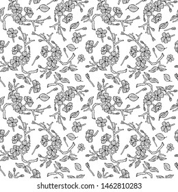  floral seamless pattern. flowers, buds, apple tree branches . Vector illustration of hand drawing. eps10