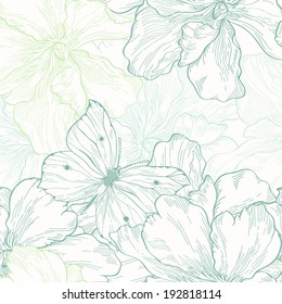 Floral seamless pattern with flowers and butterflies. Vector illustration.