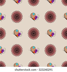 Floral seamless pattern with flowers and butterflies. Endless floral texture for textile.