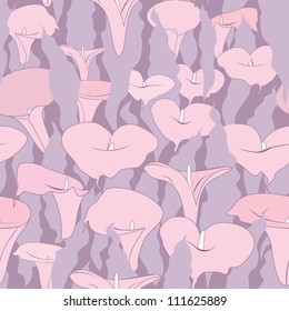floral seamless pattern with flowers cal in retro style on lilac background