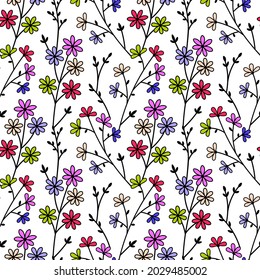 Floral seamless pattern flowers cartoon style on white background