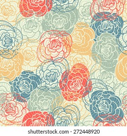 Floral seamless pattern. Flowers contour and pouring