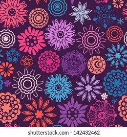 Floral seamless pattern with flowers. Copy square to the side and you'll get seamlessly tiling pattern which gives the resulting image ability to be repeated or tiled without visible seams.