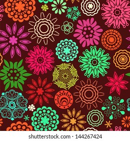 Floral seamless pattern with flowers. Copy square to the side and you'll get seamlessly tiling pattern which gives the resulting image ability to be repeated or tiled without visible seams.