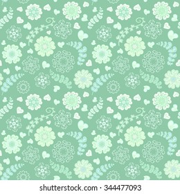Floral seamless pattern with flowers. Copy square to the side and you'll get seamlessly tiling pattern which gives the resulting image ability to be repeated or tiled without visible seams