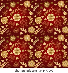 Floral seamless pattern with flowers. Copy square to the side and you'll get seamlessly tiling pattern which gives the resulting image ability to be repeated or tiled without visible seams