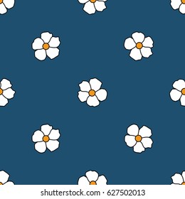 Floral seamless pattern with flowers of daisy. Vector illustration. Seamless background for print on fabric, textile, paper, decor. Dark blue color