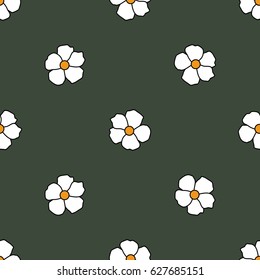 Floral seamless pattern with flowers of daisy. Vector illustration. Seamless background for print on fabric, textile, paper, decor. Dark green color