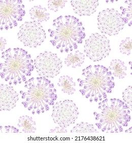 Floral seamless pattern with flowers of decorative garden onion, allium. Suitable for printing on fabric, textile, wrapping paper, decorative wallpaper, 