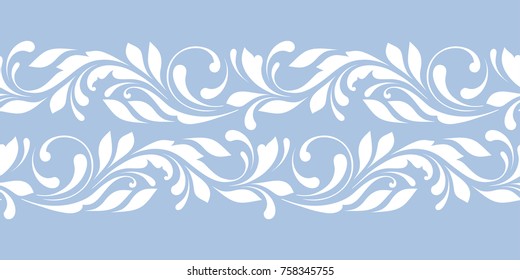 Floral seamless pattern with flowers. The design of the ribbons, edges, decoration card, cover, fabric, paper, wrapping, wallpaper. The lacy border is hand drawing. Lace ornament. 